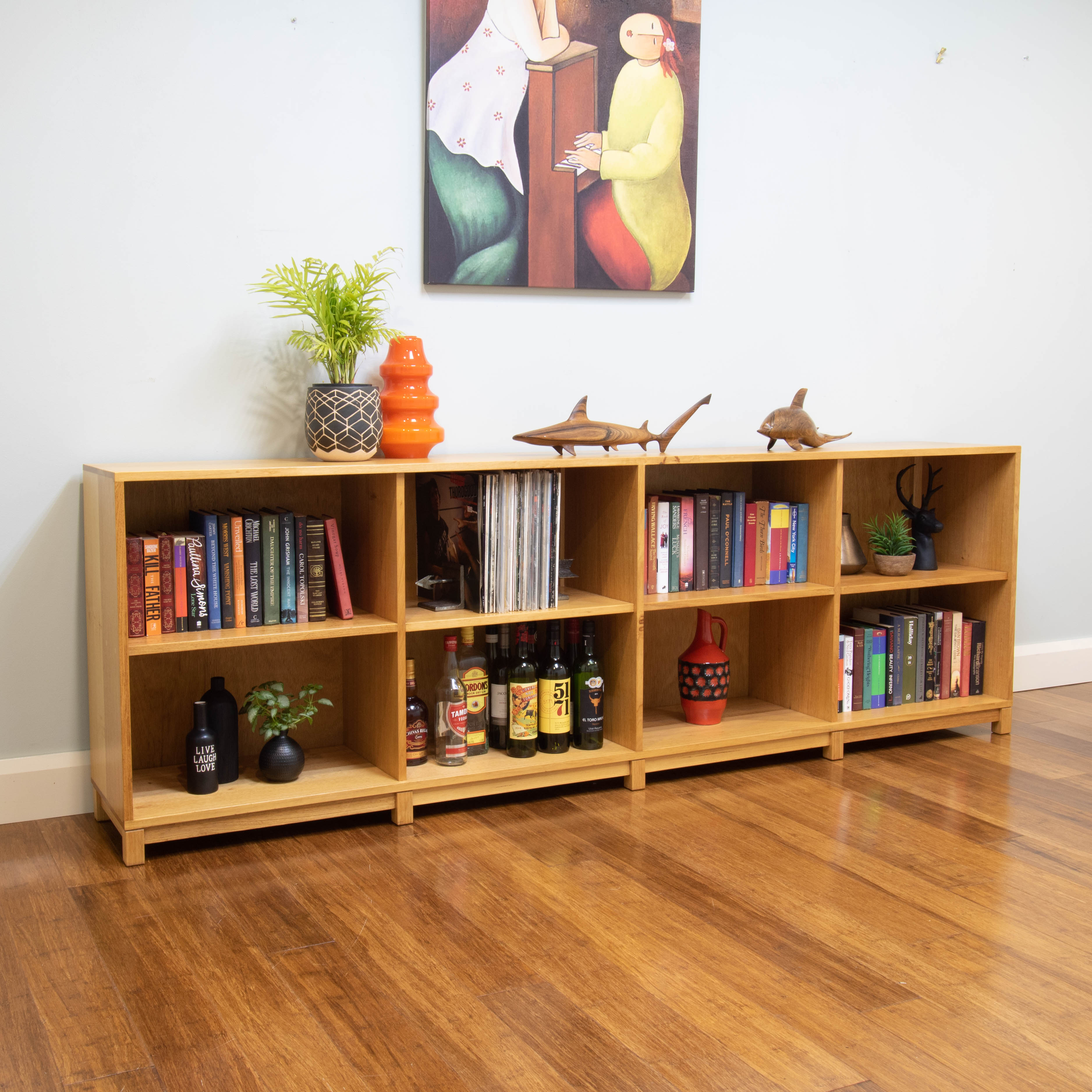 6882r Retro Contemporary Low Line Bespoke Bookcase Bookshelf